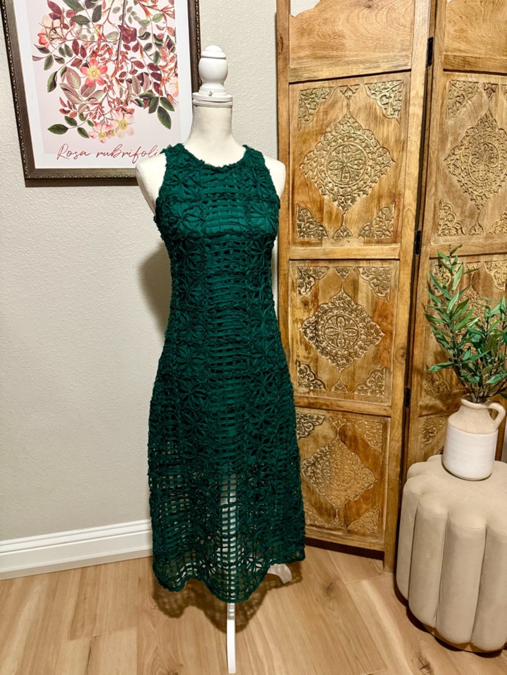 Anthropologie Emerald Green Endless Rose midi Dress (0001)